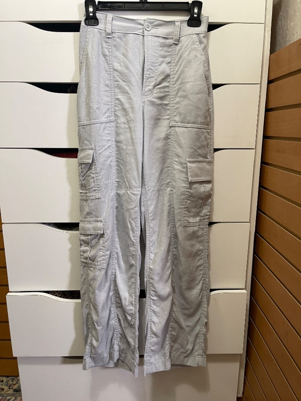 Hollister high rise casual linen light blue/gray cargo style pants women XS - Picture 2 of 7
